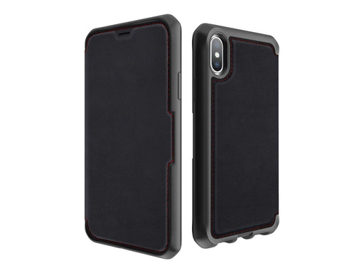ITSKINS HYBRID FOLIO cover for iPhone XS Max®. Black and red with recycled leather