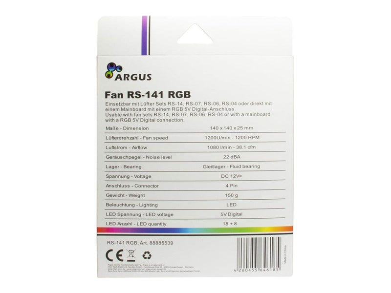 Inter-Tech Argus RS-141 RGB - Gehäuselüfter - 140mm - Schwarz