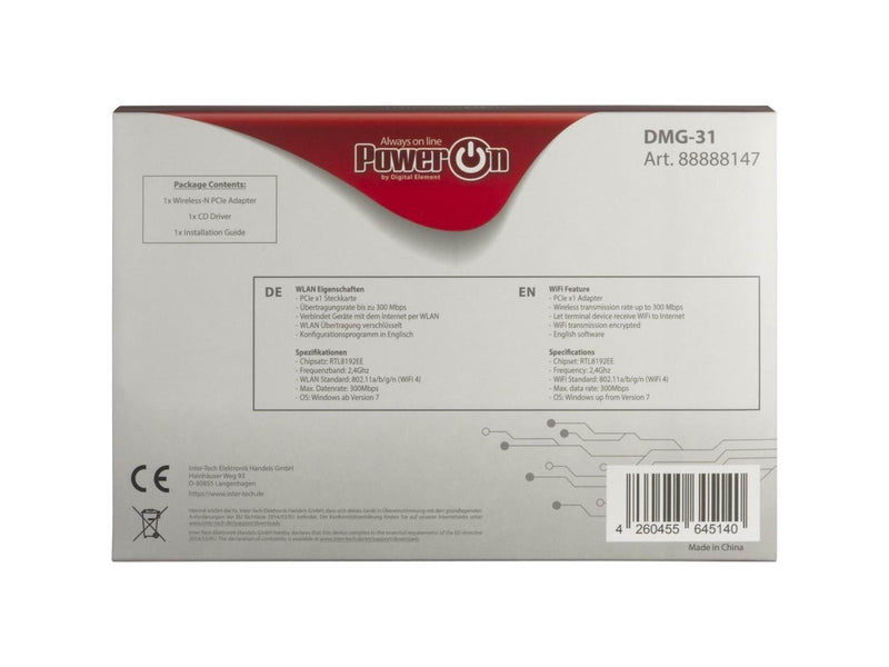 Inter-Tech DMG-31 Wi-Fi 4 PCIe Adapter - 300 Mbps