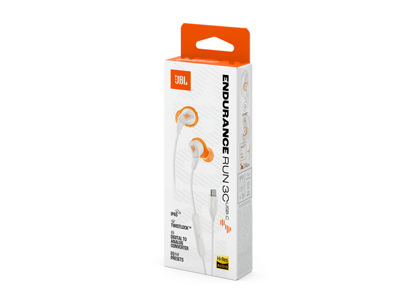 JBL Endurance Run 3 Wired USB-C In-Ear Headphones White
