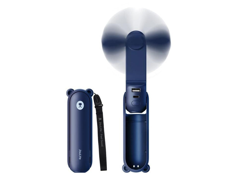 Jisulife Handheld Fan Life8 Mini Portable USB Fan with 2000mAh Power Bank and Flashlight - Blue