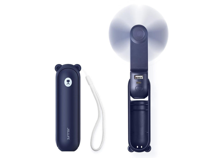 Jisulife Handheld Fan Life8 Mini Portable USB Fan with 2000mAh Power Bank and Flashlight - Blue