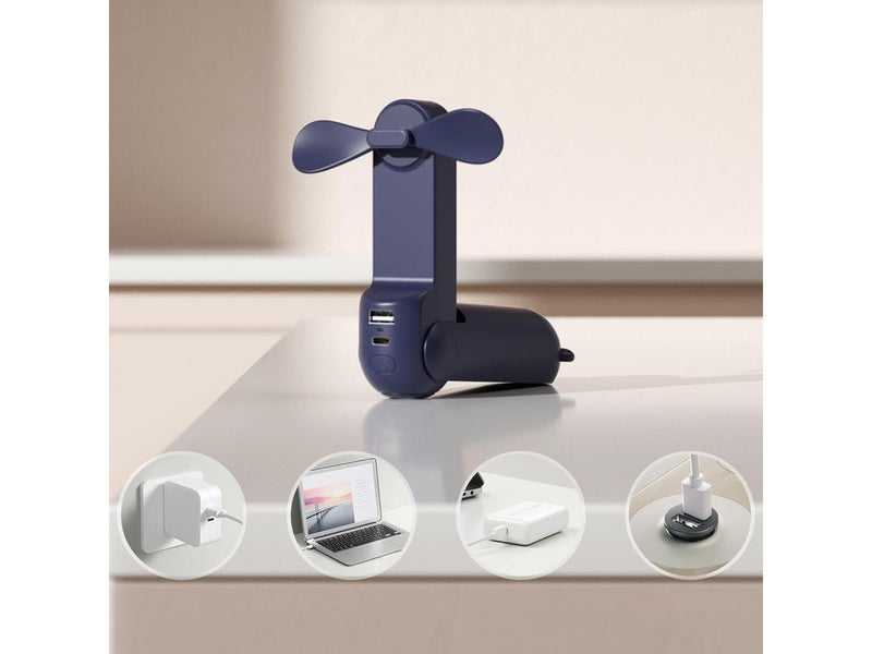 Jisulife Handheld Fan Life8 Mini Portable USB Fan with 2000mAh Power Bank and Flashlight - Blue