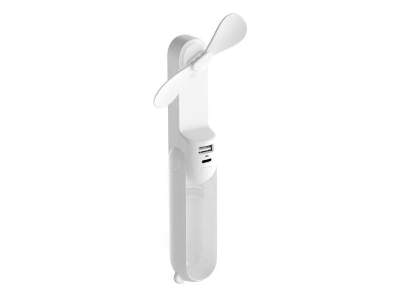 Jisulife Handheld Fan Life8 Mini Portable USB Fan with 2000mAh Power Bank and Flashlight - White