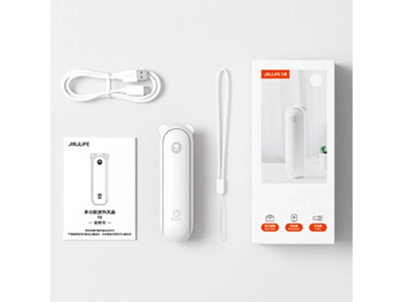Jisulife Handheld Fan Life8 Mini Portable USB Fan with 2000mAh Power Bank and Flashlight - White