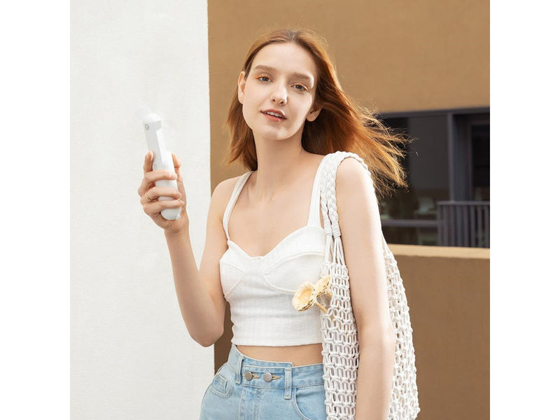 Jisulife Handheld Fan Life8 Mini Portable USB Fan with 2000mAh Power Bank and Flashlight - White