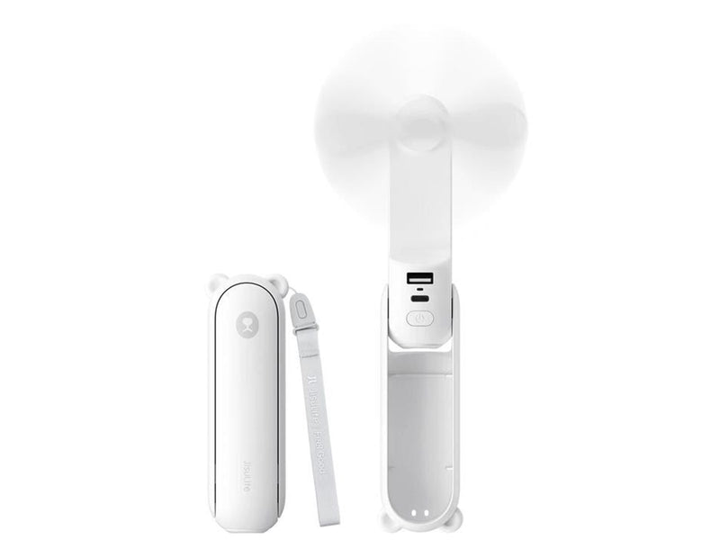 Jisulife Handheld Fan Life8 Mini Portable USB Fan with 2000mAh Power Bank and Flashlight - White