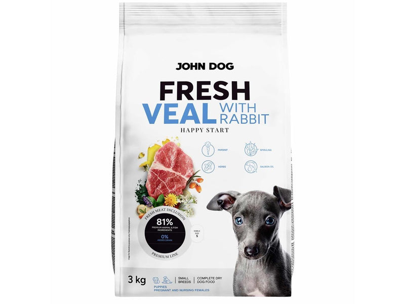 John Dog Fresh Junior Small breeds Veal with rabbit - dry dog food - 3kg