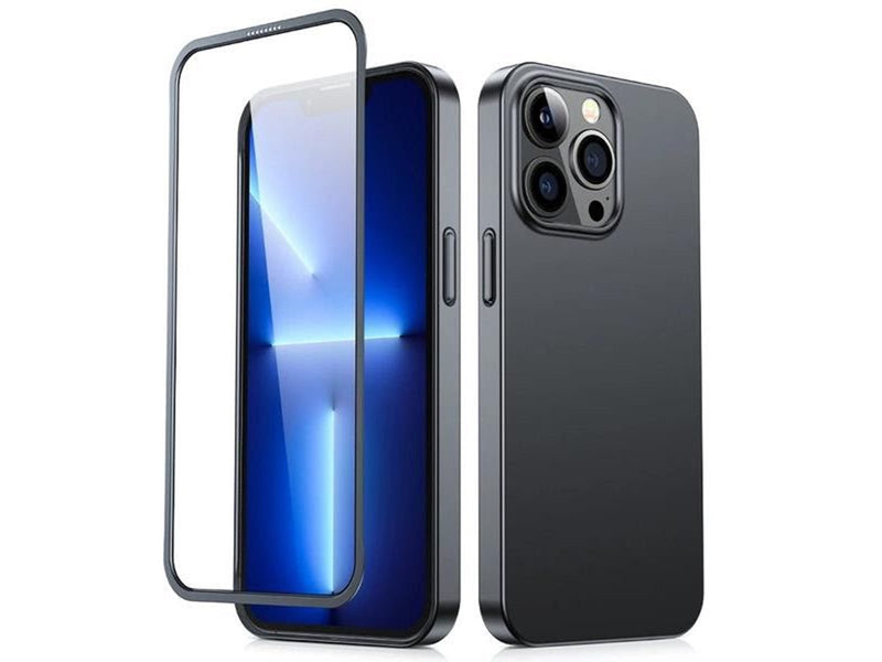 Joyroom 360 Full Case front and back cover for iPhone 13 Pro + tempered glass screen protector black (JR-BP935 black)