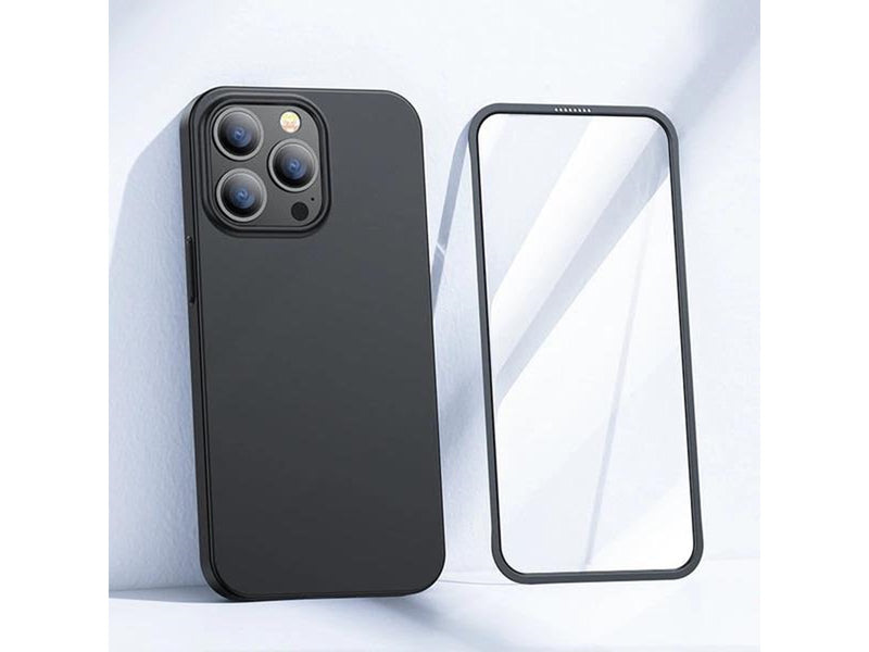 Joyroom 360 Full Case front and back cover for iPhone 13 Pro + tempered glass screen protector black (JR-BP935 black)