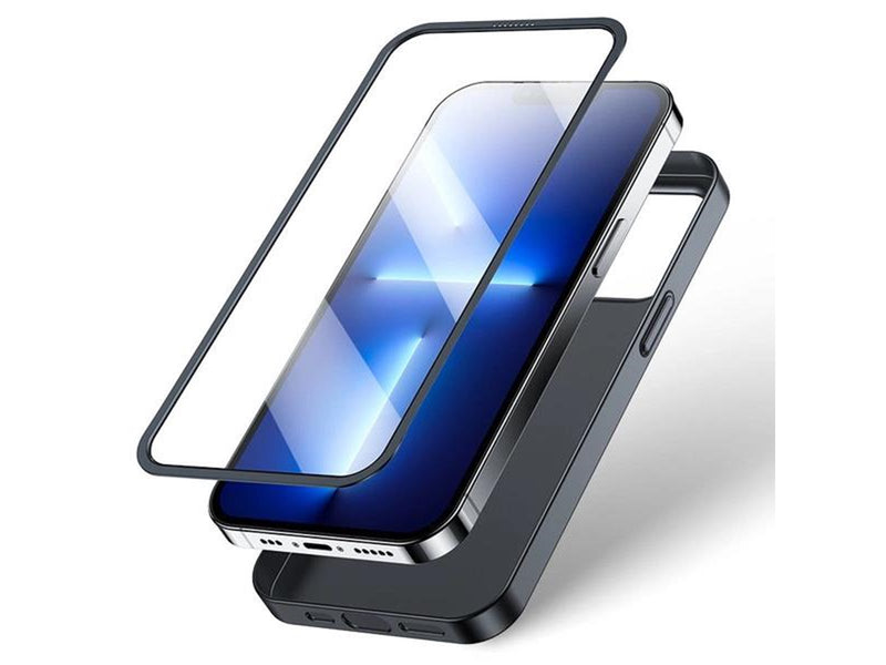 Joyroom 360 Full Case front and back cover for iPhone 13 Pro + tempered glass screen protector black (JR-BP935 black)