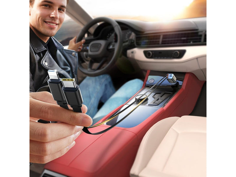 Joyroom JR-CCL05 30W 4-in-1 Car Charger with 2 Built-in Retractable Cables - Dark Gray