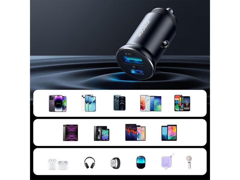 Joyroom JR-CCN05 30W USB-A USB-C mini car charger - black