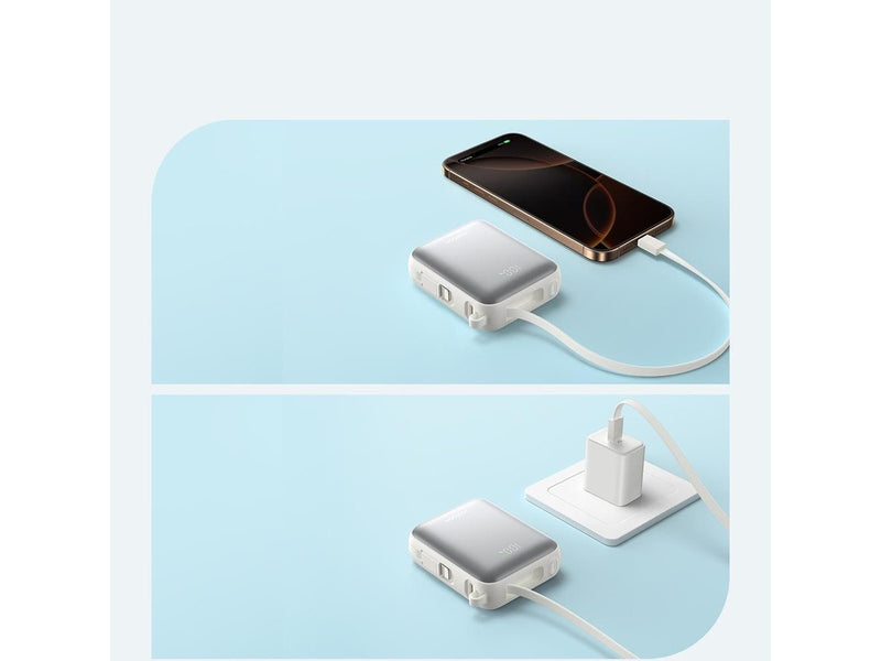 Joyroom JR-PBF27 10000mAh 22.5W Powerbank with Built-in USB-C and Lightning Cables - White - 10000 mAh