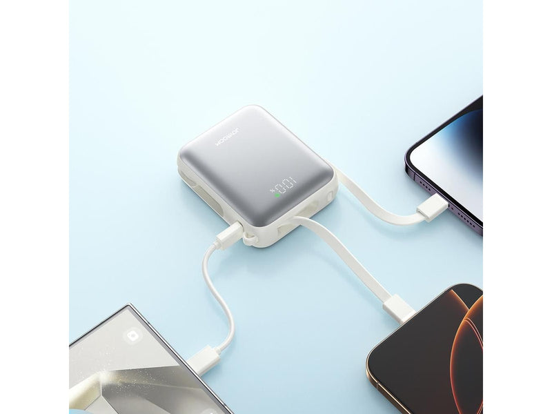 Joyroom JR-PBF27 10000mAh 22.5W Powerbank with Built-in USB-C and Lightning Cables - White - 10000 mAh