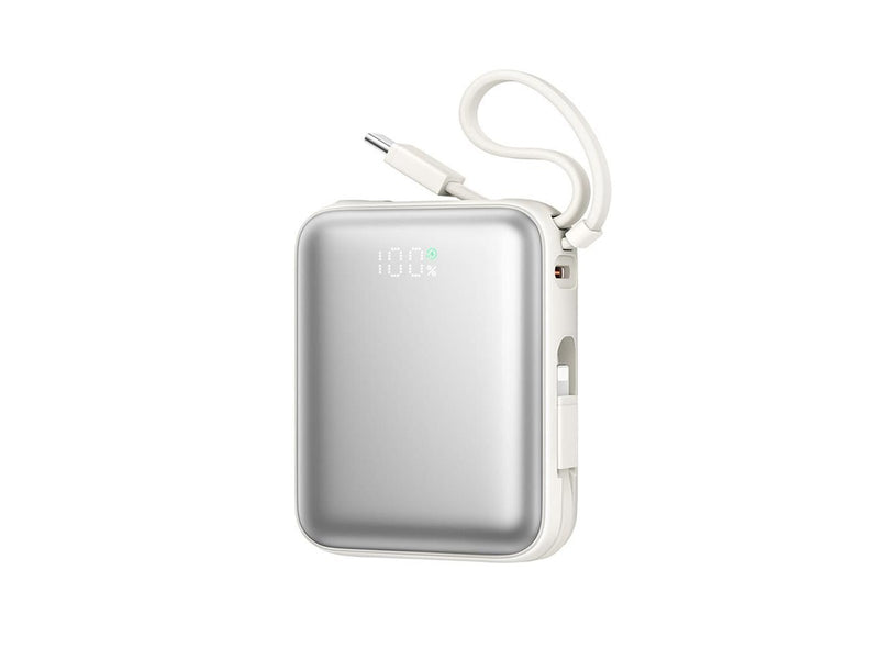 Joyroom JR-PBF27 10000mAh 22.5W Powerbank with Built-in USB-C and Lightning Cables - White - 10000 mAh
