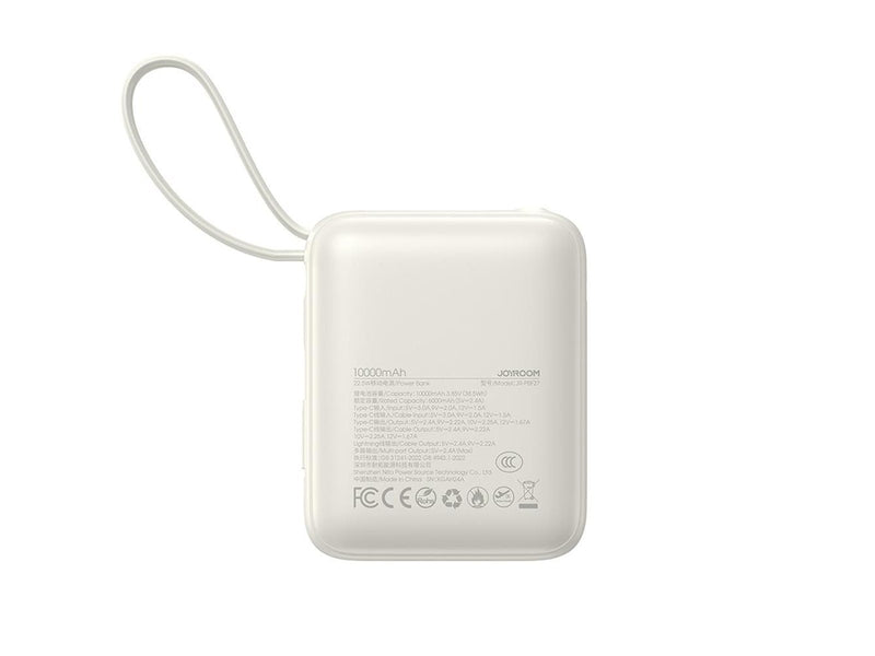 Joyroom JR-PBF27 10000mAh 22.5W Powerbank with Built-in USB-C and Lightning Cables - White - 10000 mAh