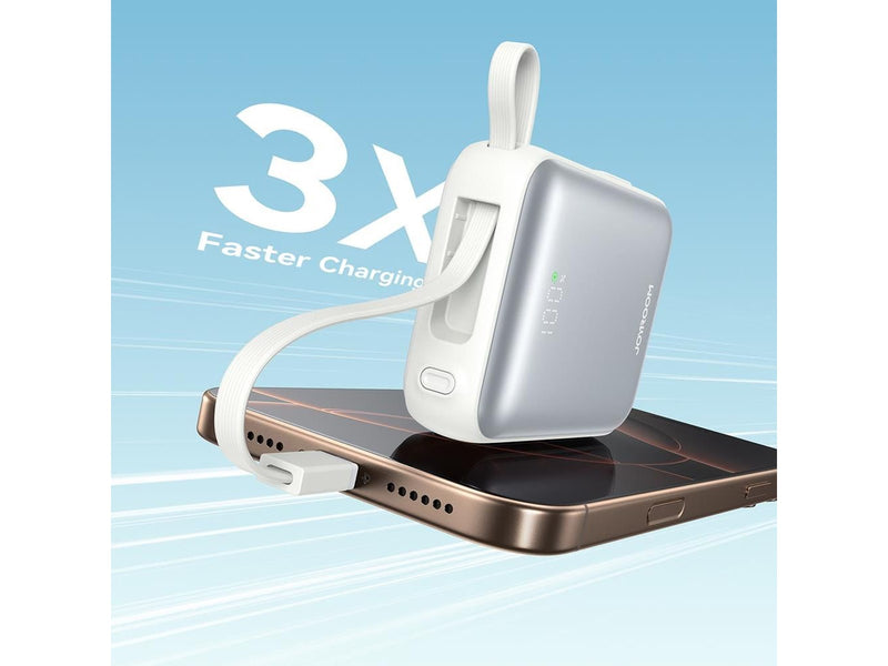Joyroom JR-PBF27 10000mAh 22.5W Powerbank with Built-in USB-C and Lightning Cables - White - 10000 mAh