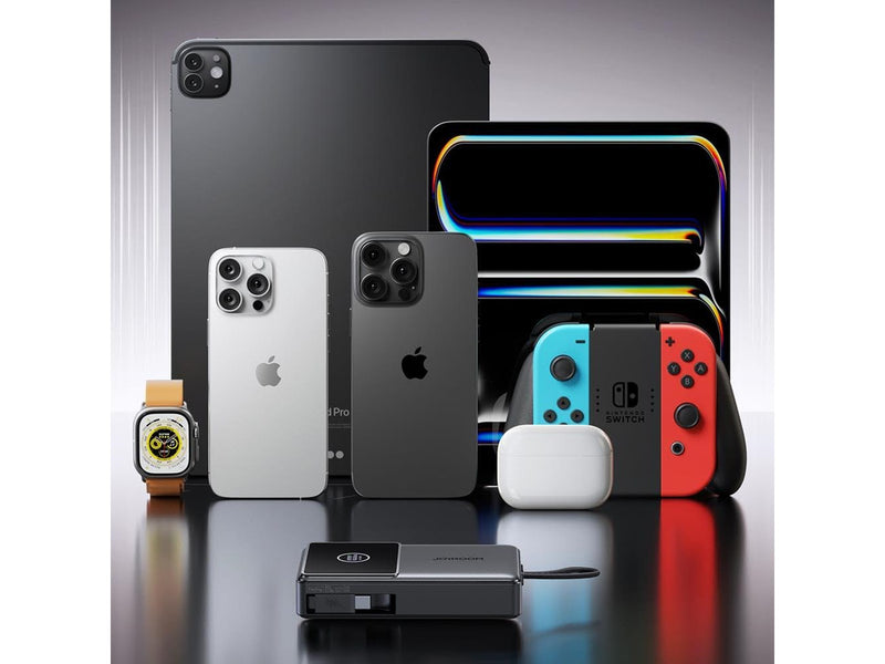 Joyroom JR-PR1 10000mAh 22.5W Powerbank with Built-in Retractable USB-C Cable - Black - 10000 mAh