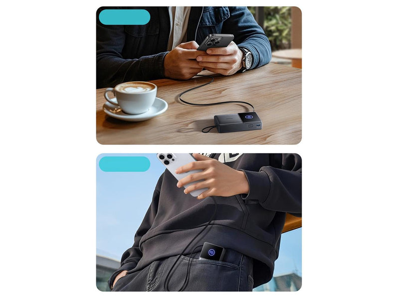 Joyroom JR-PR1 10000mAh 22.5W Powerbank with Built-in Retractable USB-C Cable - Black - 10000 mAh