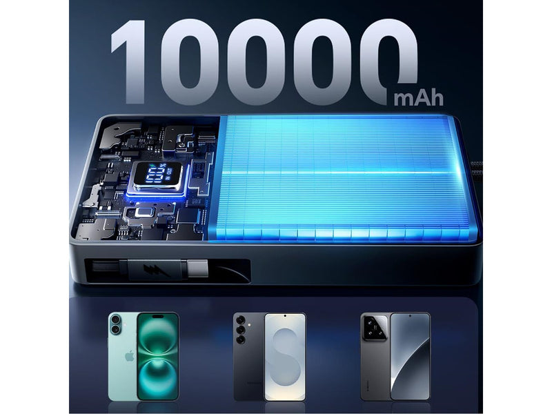 Joyroom JR-PR1 10000mAh 22.5W Powerbank with Built-in Retractable USB-C Cable - Black - 10000 mAh