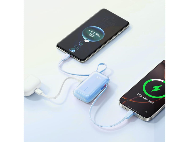 Joyroom JR-PR2L 10000mAh 35W Power Bank with Built-in Retractable USB-C Cable and Lightning Lanyard Cable - Blue - 10000 mAh