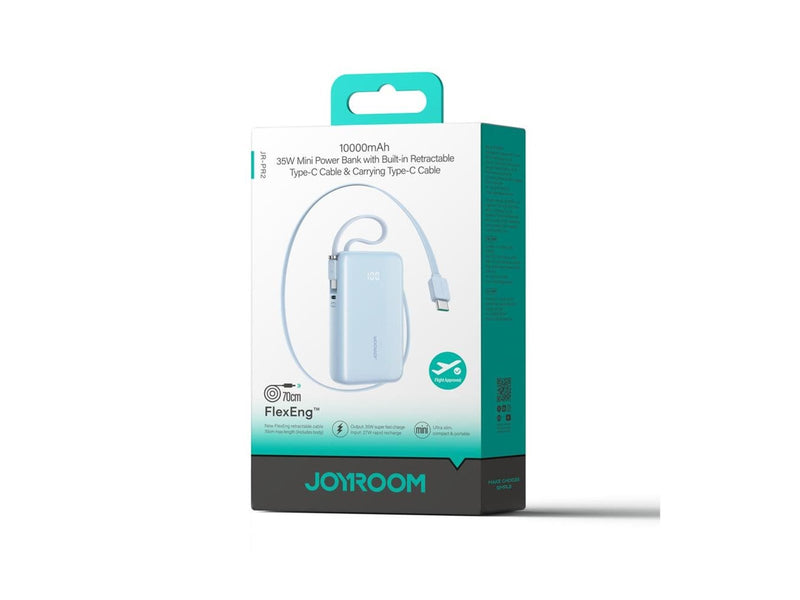 Joyroom JR-PR2L 10000mAh 35W Power Bank with Built-in Retractable USB-C Cable and USB-C Lanyard Cable - Blue - 10000 mAh