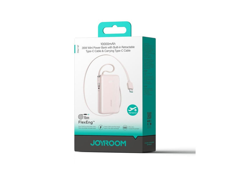 Joyroom JR-PR2L 10000mAh 35W Power Bank with Built-in Retractable USB-C Cable and USB-C Lanyard Cable - Pink - 10000 mAh