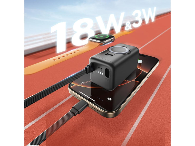 Joyroom JR-W13 5000mAh Wireless Power Bank for Apple Watch + USB-C and Lightning – Black - 5000 mAh
