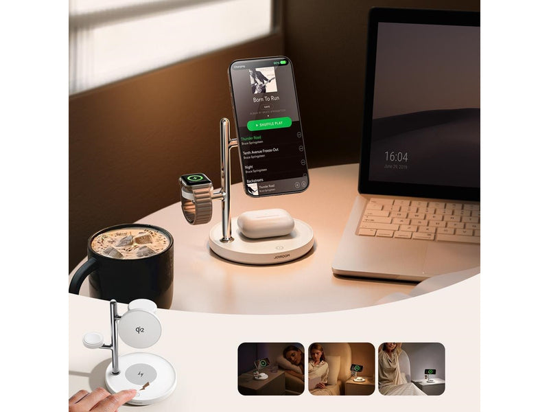 Joyroom JR-W23 Qi2 4-in-1 desktop charger with built-in inductive night light - white