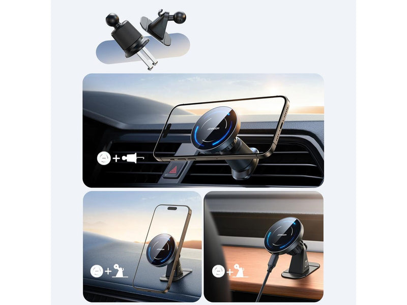 Joyroom JR-ZS502 MagSafe Compatible Car Holder with Wireless Charger for Air Vent/Dashboard - Black