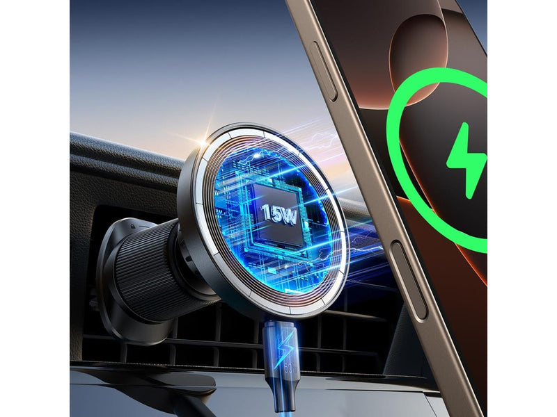Joyroom JR-ZS502 MagSafe Compatible Car Holder with Wireless Charger for Air Vent/Dashboard - Black