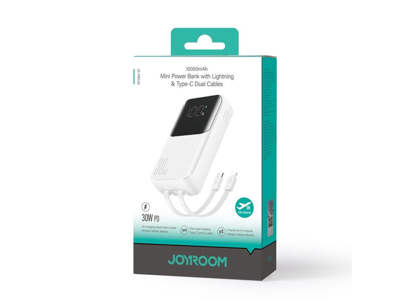 Joyroom Mini power bank with built-in cables JR-PBC06 30W 10000mAh - white - 10000 mAh