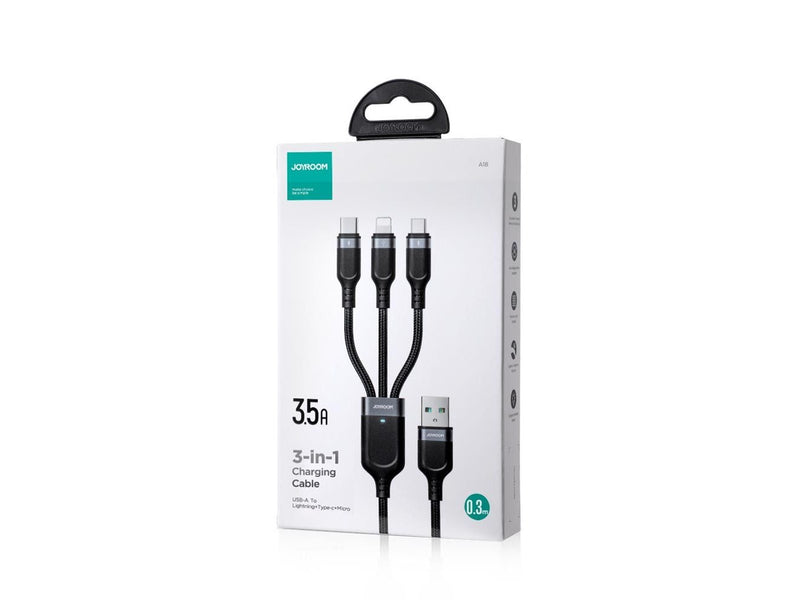 Joyroom Multi-Use Series S-A18 3in1 USB-A - Lightning / USB-C / micro USB cable 0.3m - black