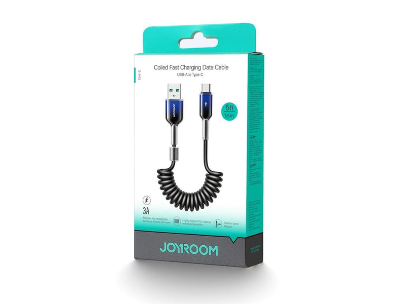 Joyroom S-A43 Crystal-Clear Series 3A USB-A - USB-C spiral cable 1.5m - black