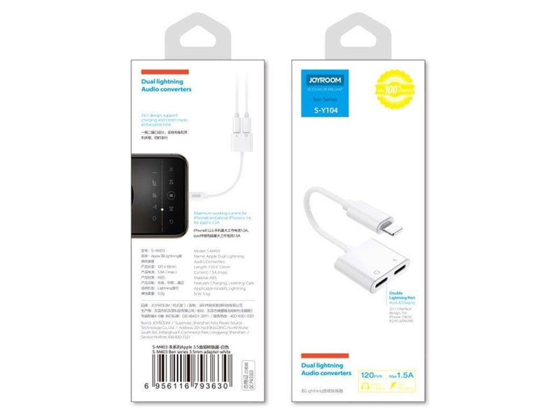 Joyroom S-Y104 headphone Lightning / 2x Lightning adapter - white