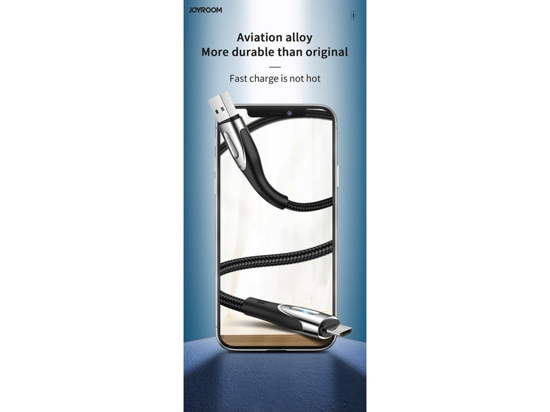 Joyroom Sharp Series S-M411 USB-A / micro USB 3A 2m Cable with Charging Indicator - Black