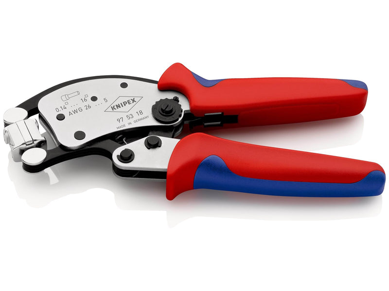 KNIPEX Twistor®16, Selbsteinstellende Crimpzange für Aderendhülsen, mit drehbarem Crimpkopf