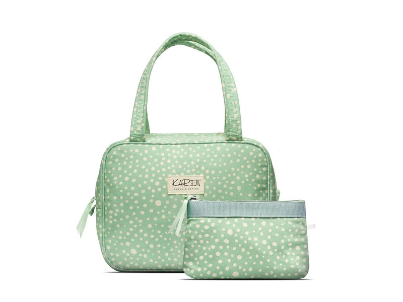 Karen Denmark 2 pcs Cosmetic bag with handle Green/White Print