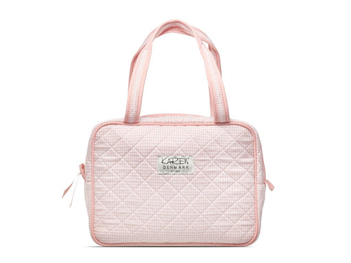 Karen Large toiletry bag with handle in pink checkered quilt