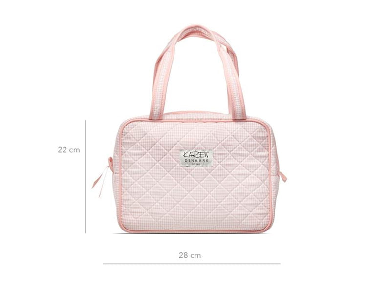 Karen Large toiletry bag with handle in pink checkered quilt
