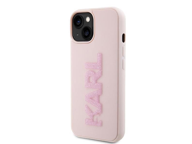 Karl Lagerfeld 3D Rubber Glitter Logo case for iPhone 15 Plus - pink