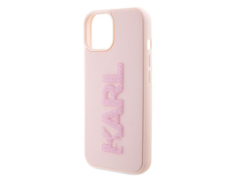 Karl Lagerfeld 3D Rubber Glitter Logo case for iPhone 15 Plus - pink