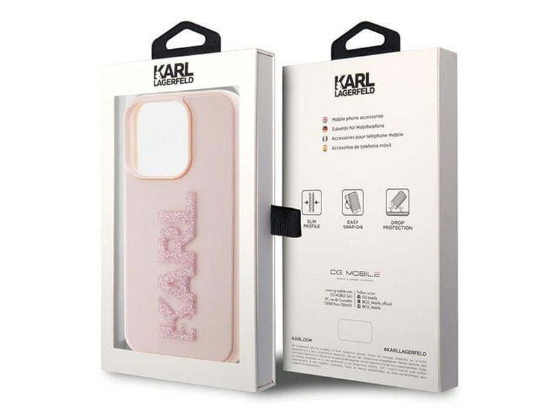 Karl Lagerfeld 3D Rubber Glitter Logo case for iPhone 15 Pro - pink