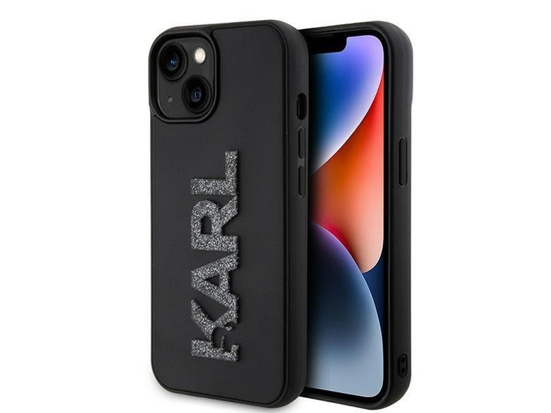 Karl Lagerfeld 3D Rubber Glitter Logo case for iPhone 15 - black