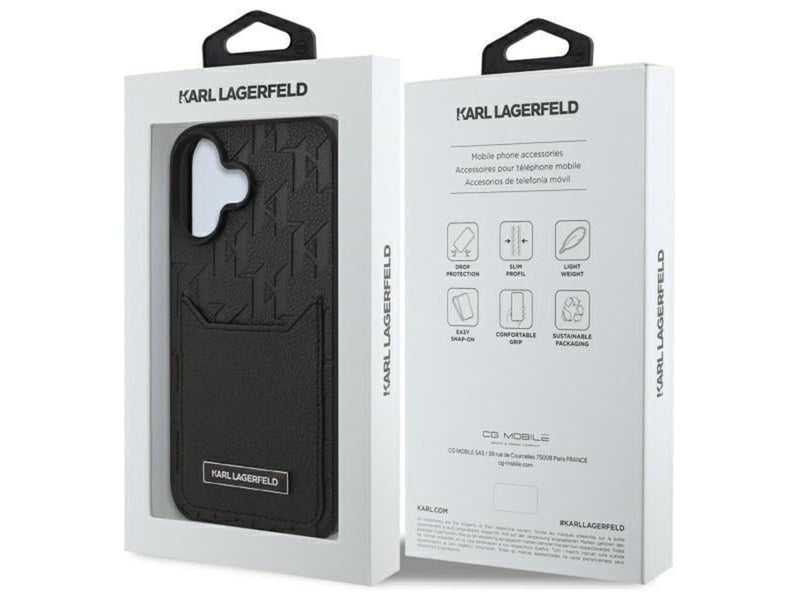 Karl Lagerfeld Cardslots Monogram iPhone 16 Case - Black