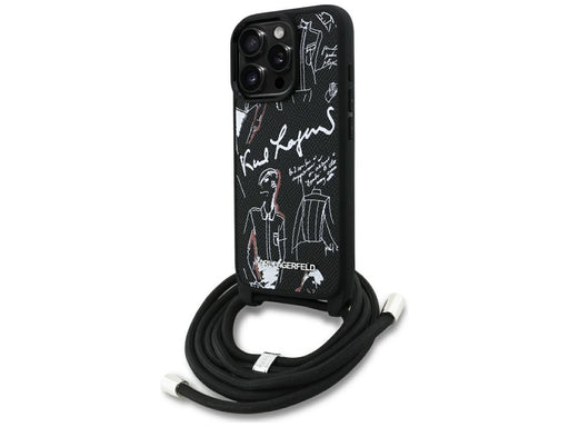 Karl Lagerfeld Crossbody Grained Pattern & Logo Case for iPhone 16 Pro - Black