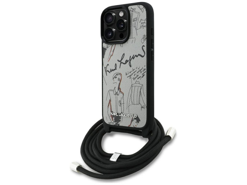 Karl Lagerfeld Crossbody Grained Pattern & Logo Case for iPhone 16 Pro - Gray