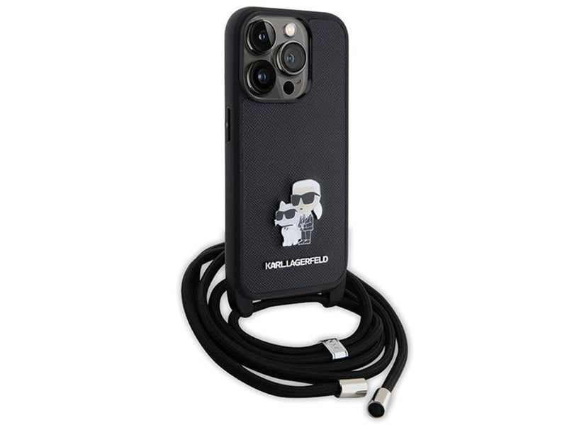 Karl Lagerfeld Crossbody Saffiano Metal Pin Karl & Choupette case for iPhone 15 Pro - black