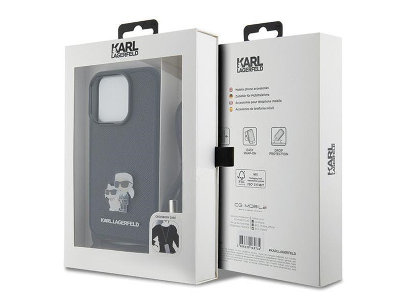 Karl Lagerfeld Crossbody Saffiano Metal Pin Karl & Choupette case for iPhone 15 Pro - black